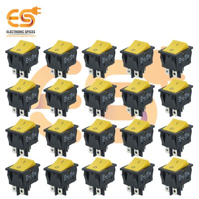 KCD4 30A 250V AC DPST ON-OFF Yellow Color 4 Pin Rocker Switch Pack of 100